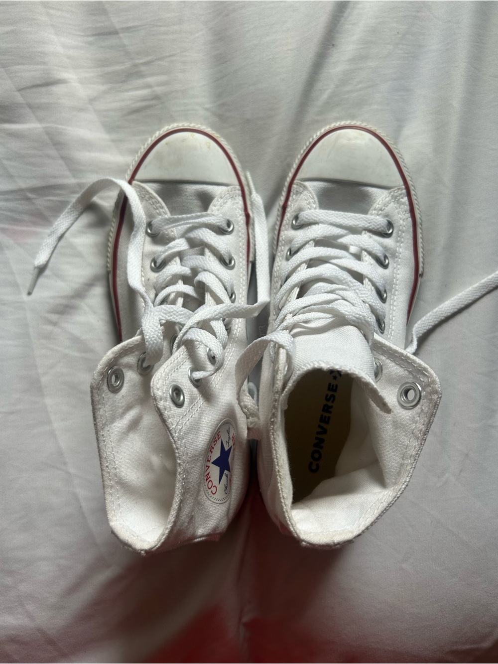Converse White High-Top Sneakers with Red Accent